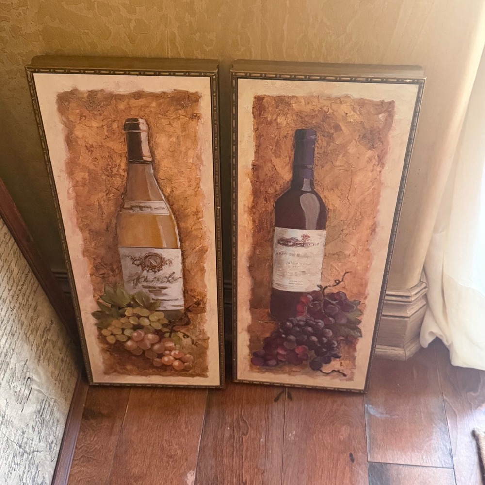 Sonoma Wine Wall Art Set of 2 8x20 Gold Frame Charlene Olson Textured Vineyard